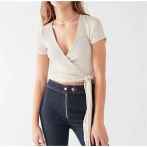 Project Social x Urban Outfitters Wrap Micro Ribbed Crop Top Sz Med Tie Waist